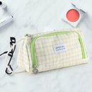Simple Canvas Lattice Large Capacity Stationery Bag Cosmetic Package (C) A