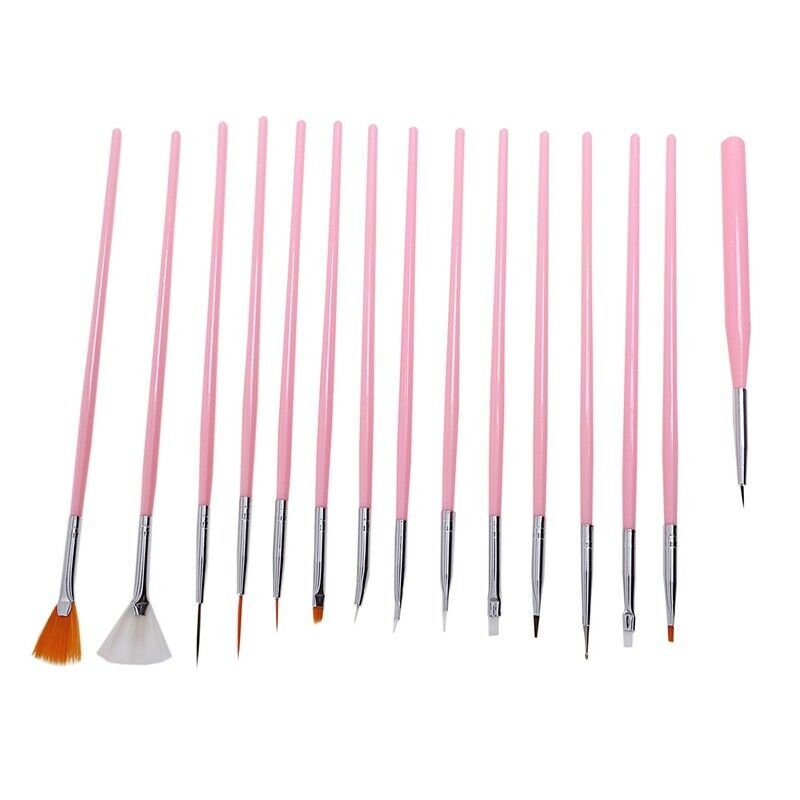 Set of 15 brushes for nail , pink H3E1