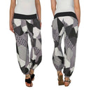 Women Casual Print Patchwork Pants Wide Leg Pants Loose Pocket Button Harem