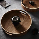 Round Serving Bamboo Wooden Tray for Dinner Trays Tea Bar Breakfast Food Co B3V6