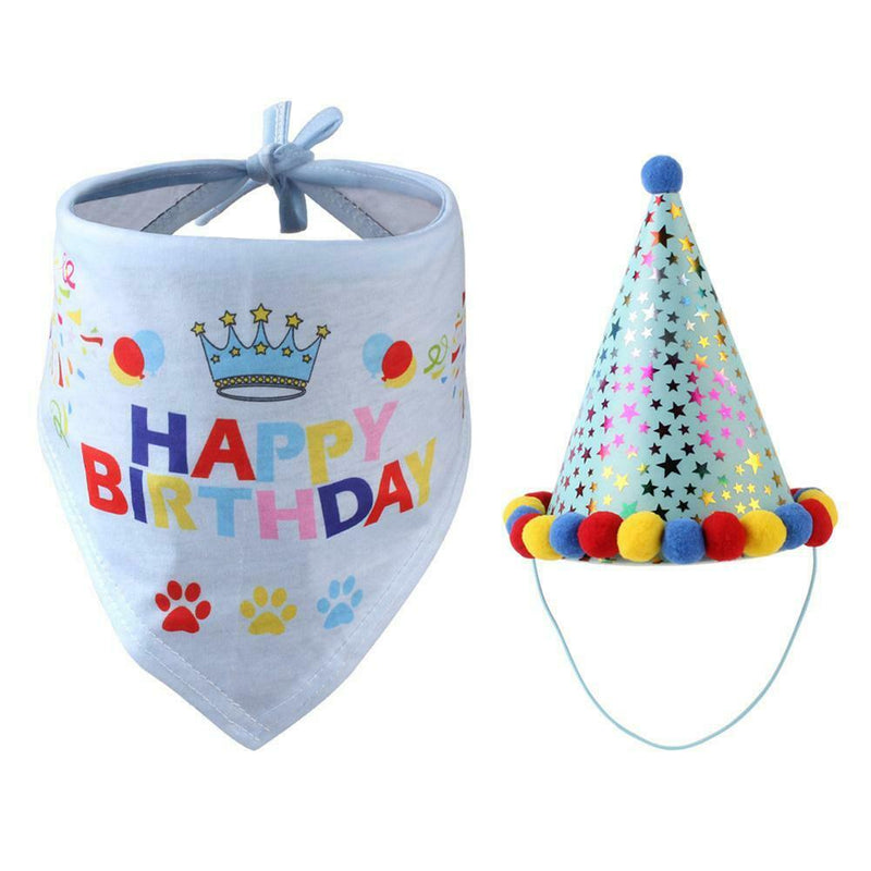 Glitter Birthday Party Hat with Bandana Neck Scarf Ties for Your Pet Dog Cat