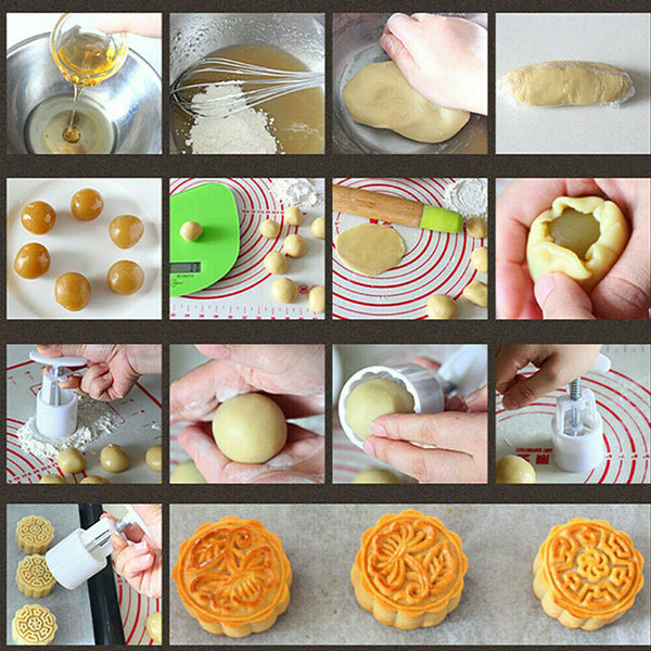 16 pcs/set Manual Mooncake Mould Fudge Cookie Cake Mould Squeezer
