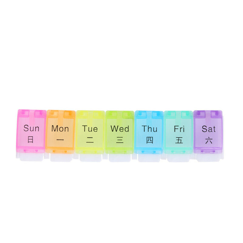 7 Day Pill Medicine Storage Box Rainbow Tablet Weekly Organizer (With Word)