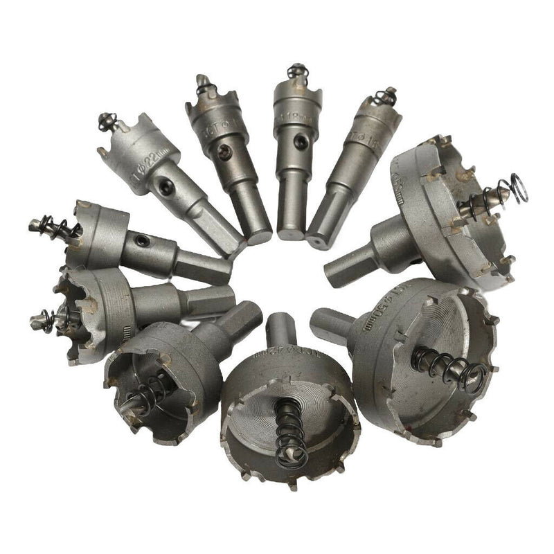 10 Pack Carbide Tip Drill Bits 16-53mm TCT Saw Cutter Tool For Steel Metal Alloy