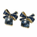 Bowknot Cubic Diamonds Cube Crystal Anti Allergic Ear Stud (Light Blue) A