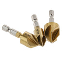3pcs 5 Flutes HSS 1/4 Inch Hex Shank Chamfer Cutter 12/16/19mm Countersink