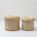 3 Pcs/Set Handmade Straw Woven Storage Basket With Lid Snack Organizer Stor