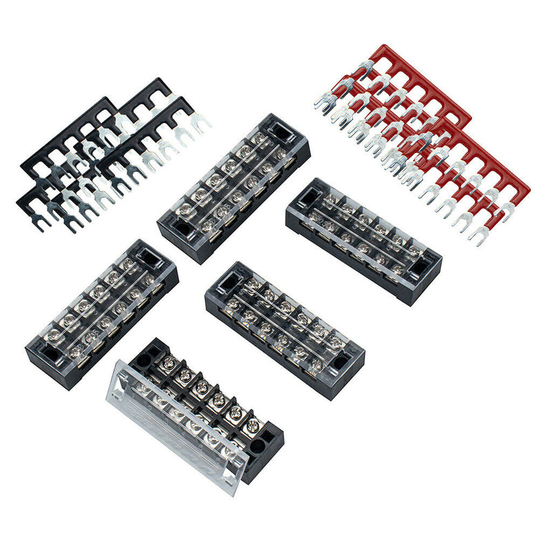 5pcs Block/Strip 6Position 25A Wire Barrier Dual Row Screw Terminal Panel