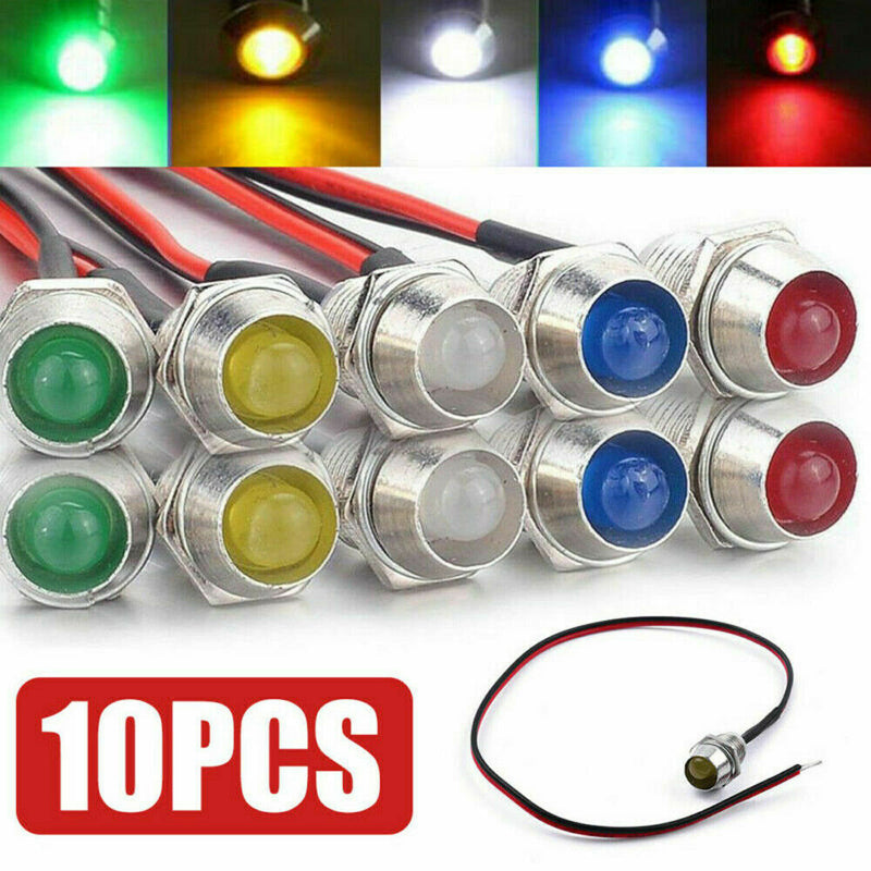 10x Top 8mm 12V Indicator Light LED Lamp Bulb Truck Pilot Dash Panel Car Boat AU