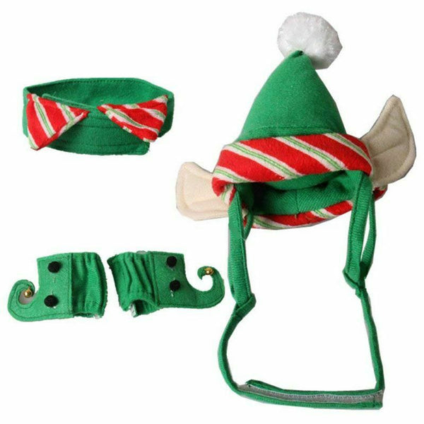 Christmas Pet Costume Neck Collar Leg Sleeve Cuffs Santa Hat For Dog Cat Pa O4P8