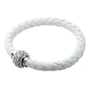 White Braided Bracelet Wristband Bangle Magnetic Clasp PU Rhinestone Chic 6