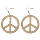 Hollow Anti War Peace Sign Wooden Drop Dangle Hook Earrings