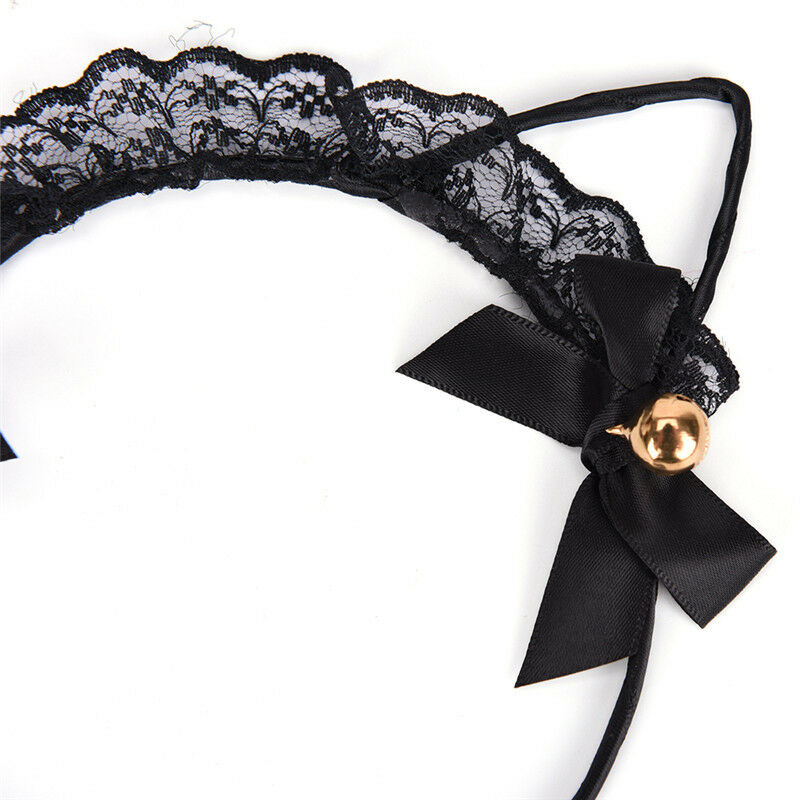 Women Lace Cat Ears Headband Bells Party Costume Fancy Dress Hair Hoop  OZA Gw