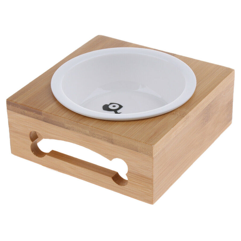 Pet Cat Raised Feeder Solid Bamboo Stand Perfect for Cats and Small Dogs