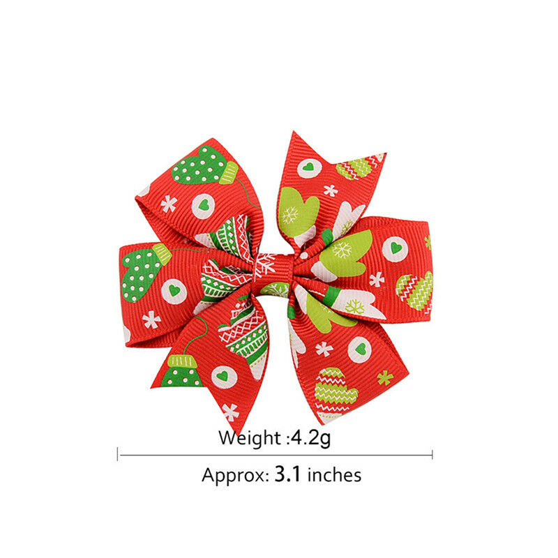 6Pcs Girl Christmas Holiday Gift Snowflake Ribbon Hair Bows Clip Girl Hairpin Gw