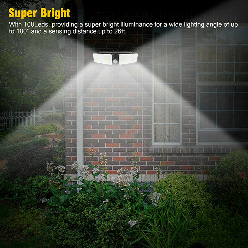 100 LED Solar Powered Motion Sensor Light Garden Outdoor Waterproof Wall Lamp