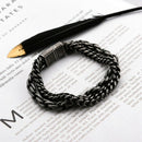Black Plated Double Layer Men's Bracelet Stainless Steel Heavy Metal BraceleP7S4
