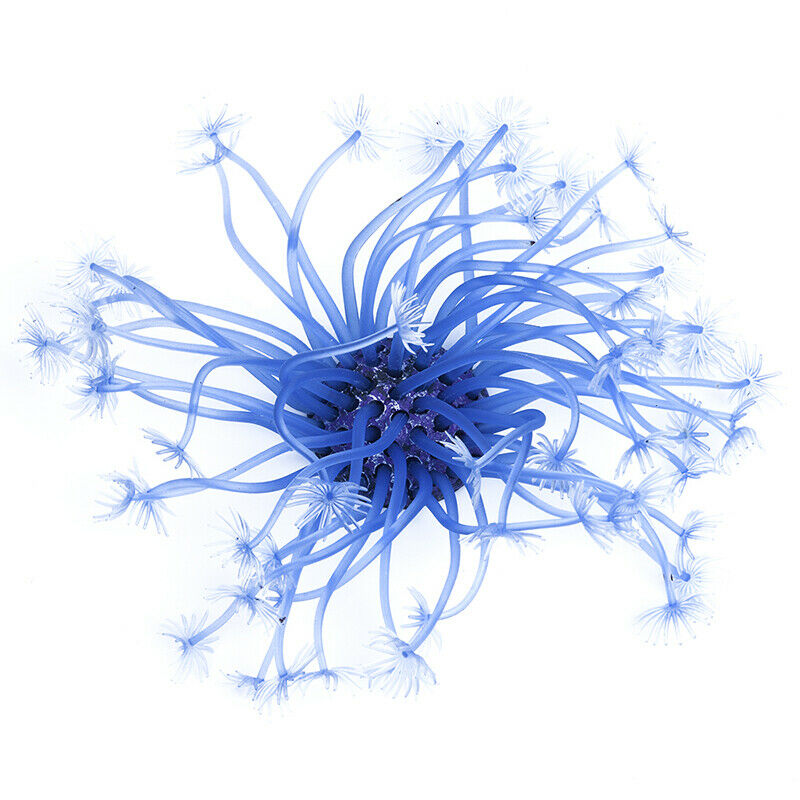 Artificial plant Anemone Blue Silicone Ceramic Decor for Aquarium Fish C5Y1