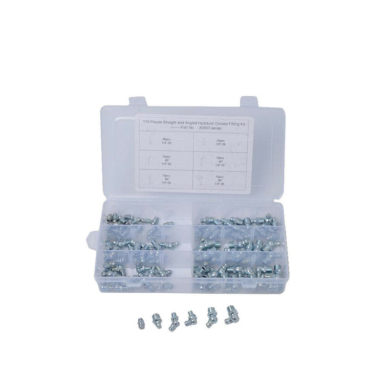 110x Car Truck Marine Boat 1/4" 1/8" Hydraulic Grease Zerk Fitting SAE Kit