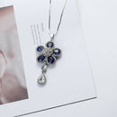 Elegant Blue Crystal Flower Water Drop Pendant Long Necklace Women Sweater