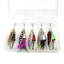 5pcs LUSHAZER Spinner Spoon Fishing Lure Hard Baits Sequins with Feather