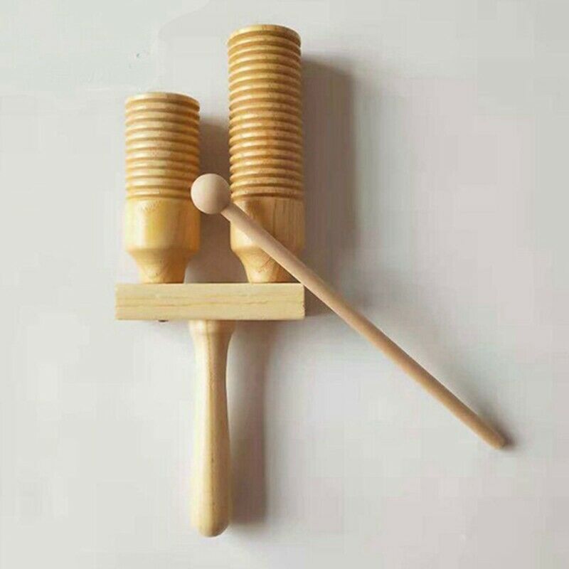 Music Percussion Pair of Wooden Agogo Bells Connected to Wooden Handle with U6V6