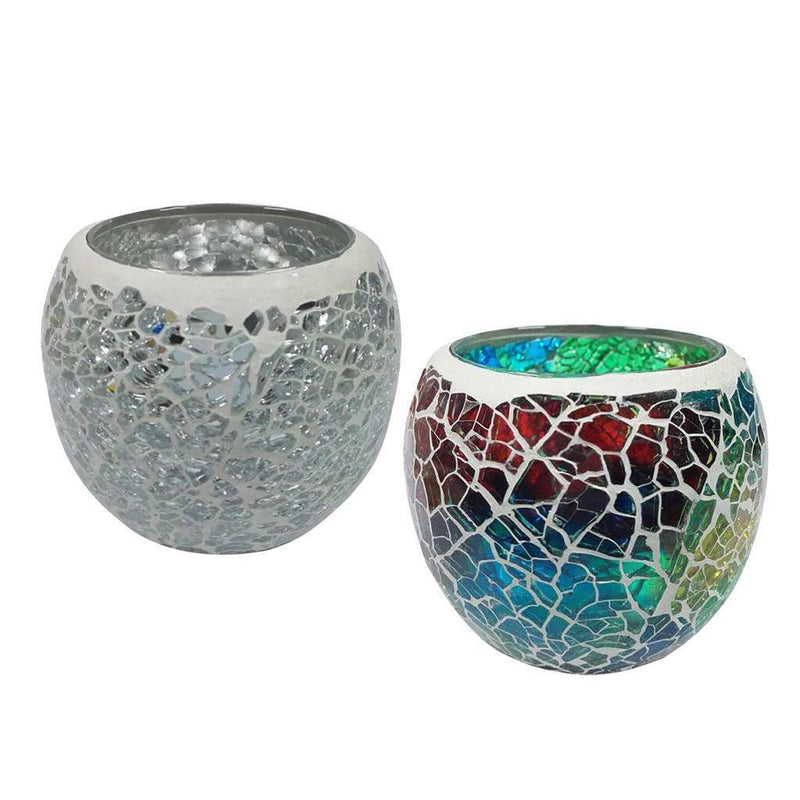 2x Colorful Mosaic Glass Candle Holder Votive Tea Light Holder Succulent Pot