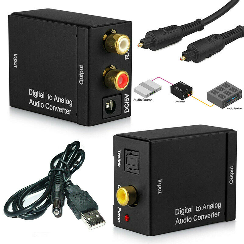 Digital to Analog Audio Converter Coaxial Optical Toslink RCA LR Adapter Black