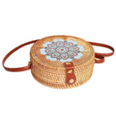 Printing Round Rattan Crossbody Bag,Straw Boho Bag For Women Purse Handmade