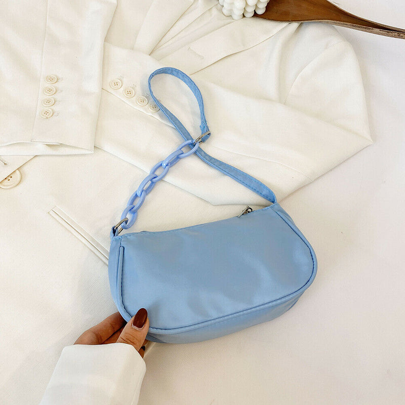 Women Casual Handbag Simple Nylon Daily Female Totes Shoulder Bags (Blue)