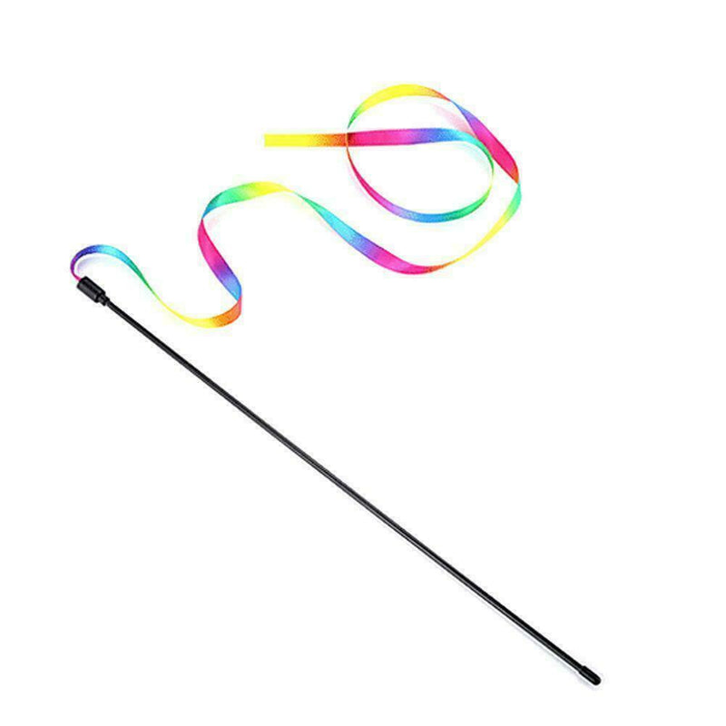 Pet Cat Toys Rainbow Cloth Stripe Tease Cat Rod Funny Supplies Playing Pet F5E0