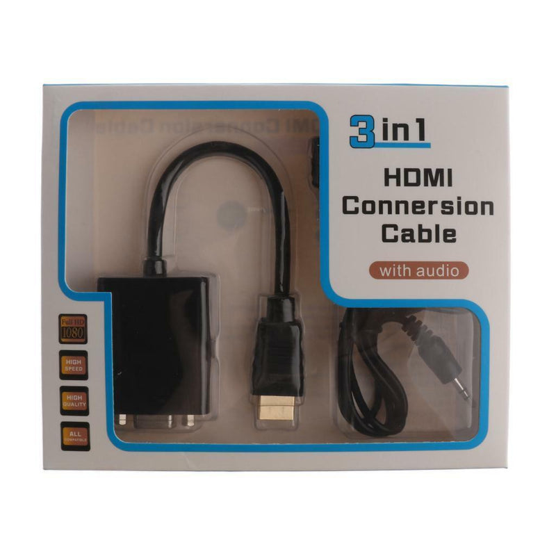 HDMI Male To VGA Adapter Convertor Cable + Micro Mini HDMI to HDMI and Audio