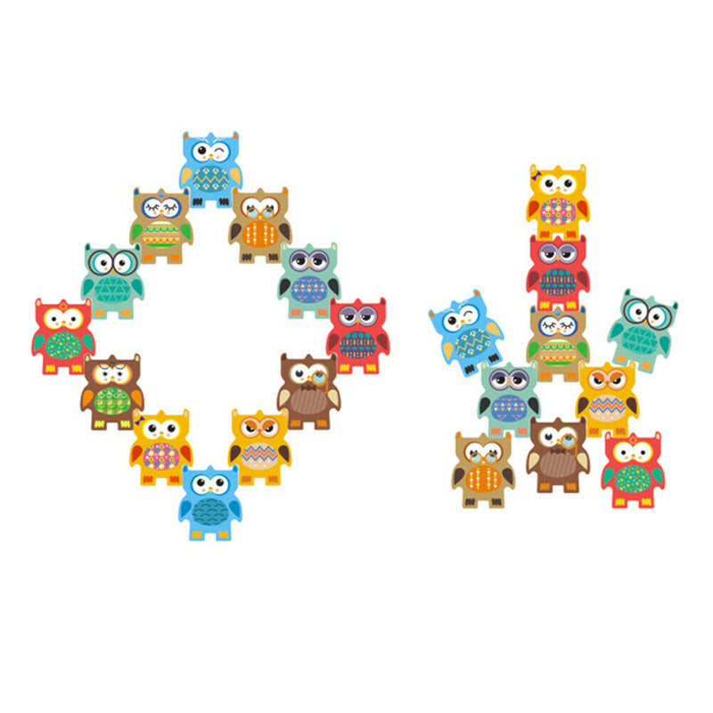 12pcs Owl Stacking Blocks Puzzle Toys for Kids Wooden Piles Balance Game