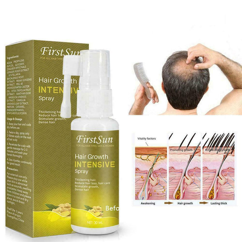 30ML Natural Hair Growth Spray Fast Thick For Men Hair Women Oil Treament Q5Y7