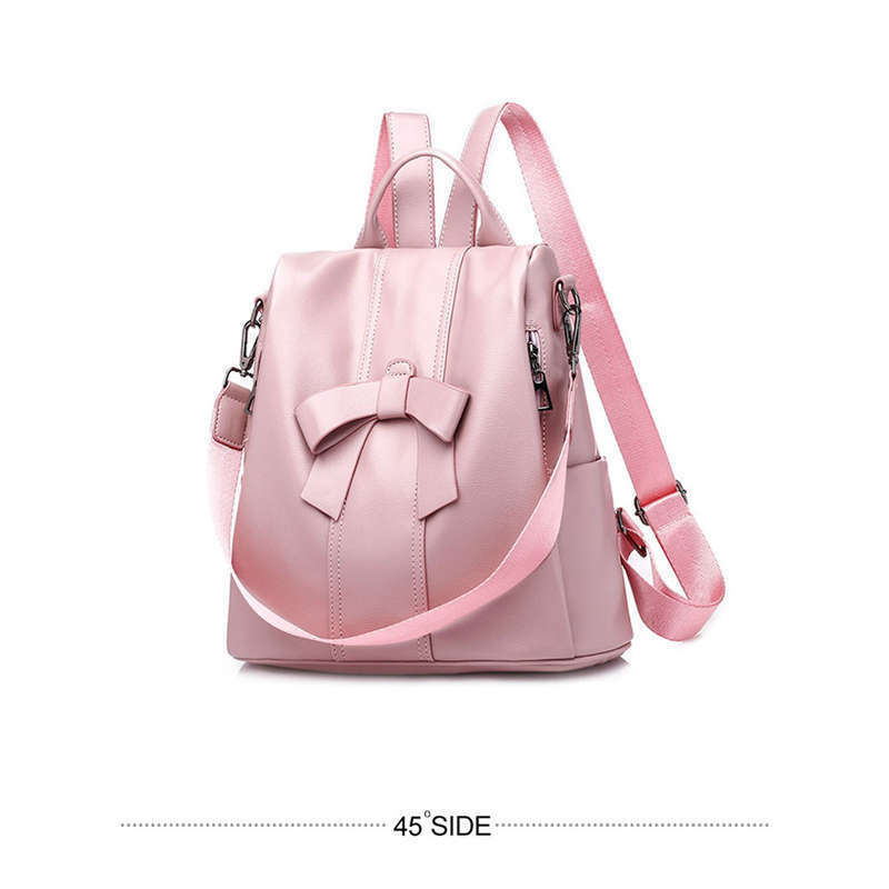 Women'S Shoulder Backpack Soft Leather Sweet Lady Bow Casual Travel Backpac U5E6