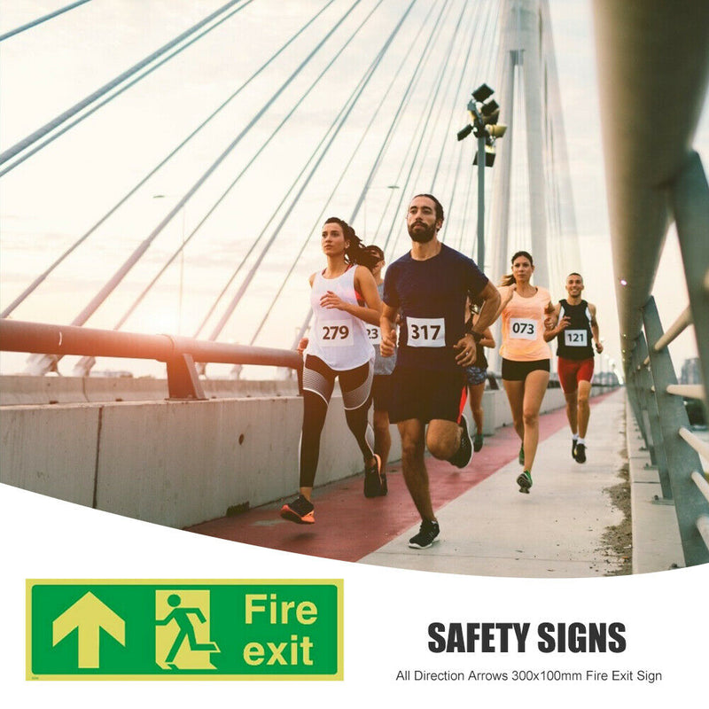Photoluminescent Plastic Fire Exit Sign All Direction Arrows 360x140mm (Up) A