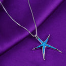 Blue Starfish Opal Necklace Pentagram Star Pendant Chain Ocean Theme Jewelry NEW
