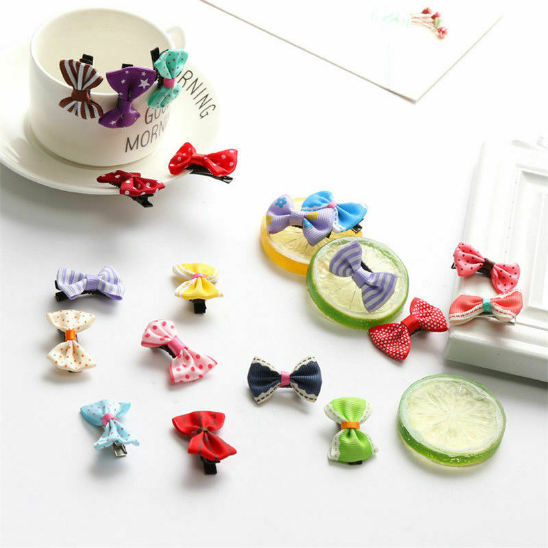 10Pcs Kids Boy Girl's Bow Ribbon Hair Bow Mini Latch Clips Hair Clip Hairpins