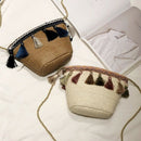 Women Tassel Coin Purse Diagonal Across The Shoulder Rattan Beach Bag(Brown)O5Y5