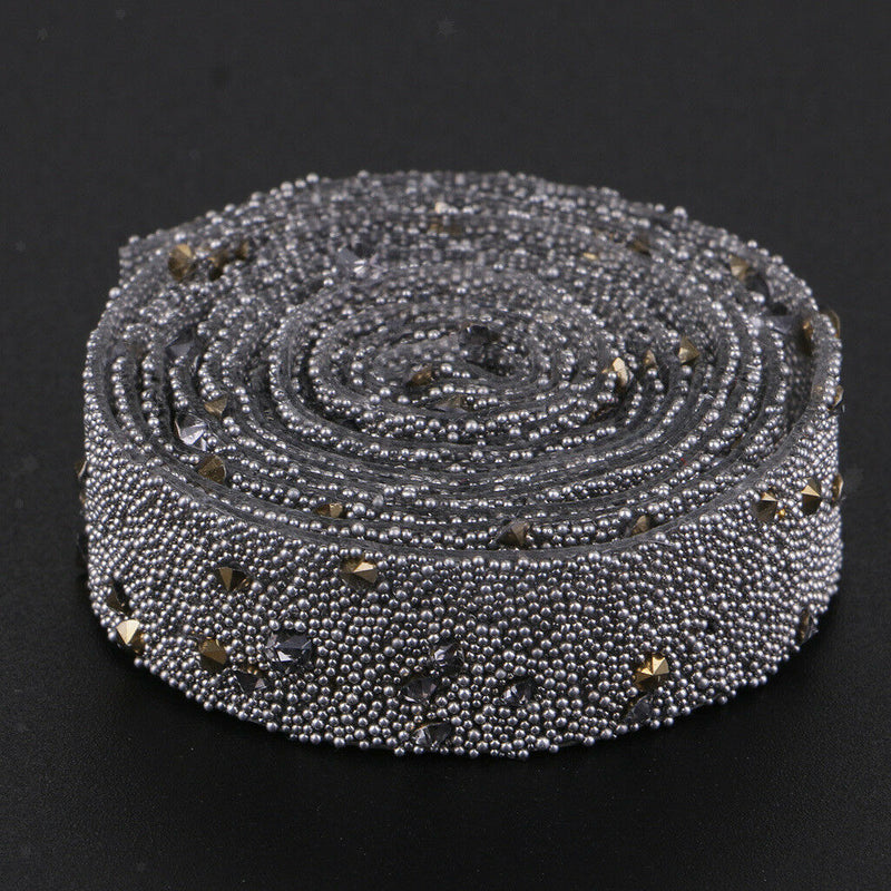 1 Yard Crystal Rhinestone Iron on Applique Chain Banding Trim Ribbon Crafts
