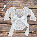 2pcs Newborn Shoot Photography Props Girls Lace Rompers Headband (White)