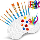 10Pcs Nylon Hair Artist Paint Brush w/ Mixing Palette Tray for Painting Acrylic