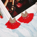 Boho Tassel Dangle Earrings Women Ethnic Fringe Ear Drop Jewelry (Red)