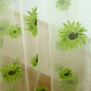 Slot Top Voile Curtain Panel Net Sunflower Printed Sheer Tulle Drape Green