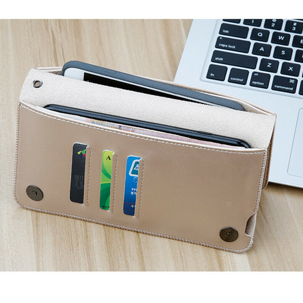 Premium Leather Zipper Wallet Multi-Functional Handbag  Champagne