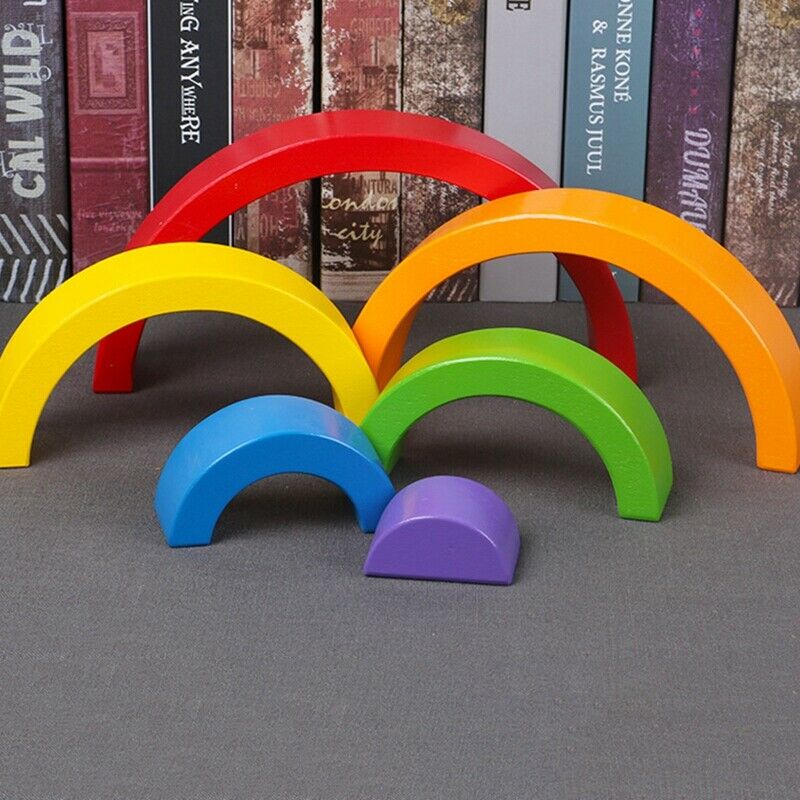 Colorful Wood Rainbow Building Blocks Toys Creative Assembling Blocks Circl A1P9