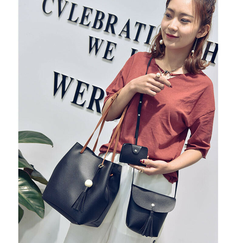 Women Handbags 4Pcs Set Pu Leather Tote Bag Shoulder Crossbody Bag Purse Pu X4R3