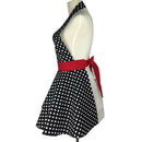 Black Sexy Aprons,Classic Retro Aprons Flirty Marilyn V-Neck Polka Dot Cook