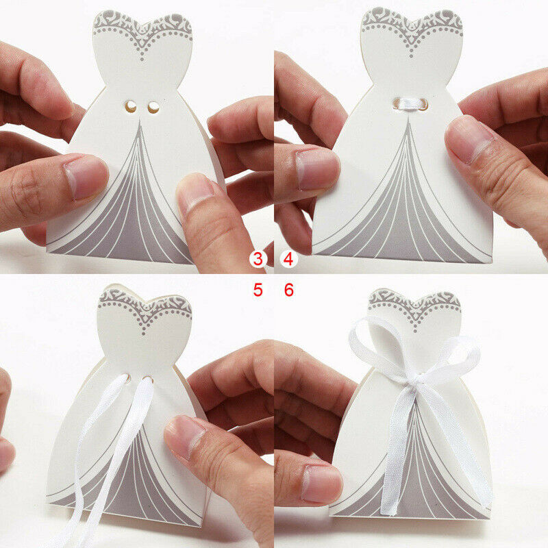 100pcs Wedding Favor Boxes Dress Tuxedo Party Candy Gift Bride Groom Shower ZET