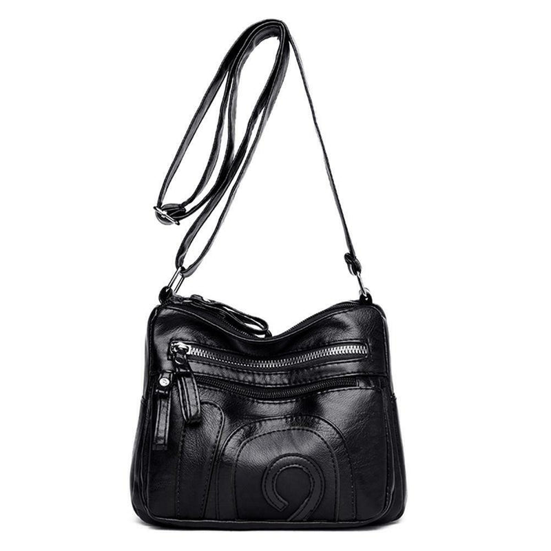 Hit Color Shoulder Messenger Handbags Women Leather Crossbody Bags (Black)